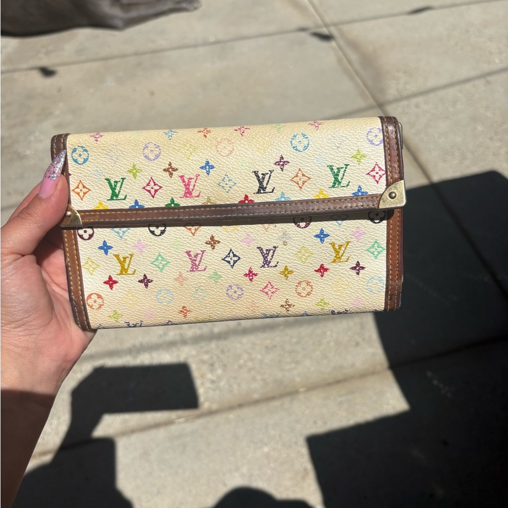 Louis Vuitton Multicolor Monogram Cream Wallet with Brown Trim